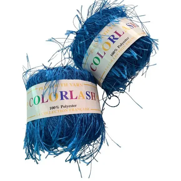 3 Skeins Plymouth Yarn COLORLASH #32 Blue & DAZZLELASH #105 Gold Eyelash Ribbon - Picture 4 of 16